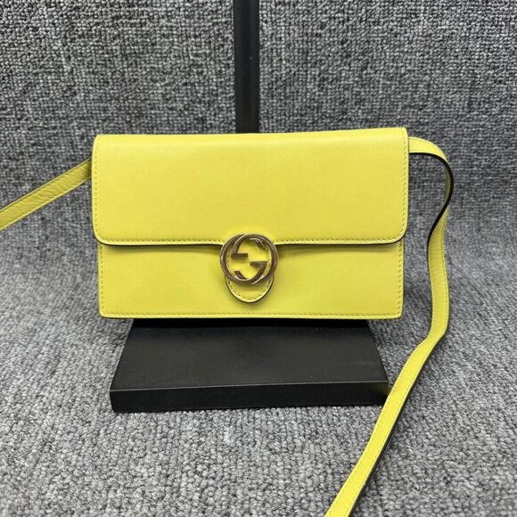 Gucci Handbags - GUCCI Interlocking Wallet On Chain Yellow Leather Shoulder Bag 288-012725